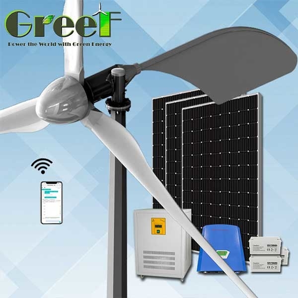 Solution de système hybride solaire-éolien complet pour l'énergie domestique, sur réseau / hors réseau / hybride, éolienne à axe horizontal 1KW 2KW 5KW
