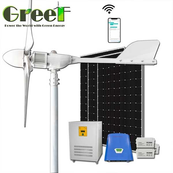 Solution de système hybride solaire-éolien complet pour l'énergie domestique, sur réseau / hors réseau / hybride, éolienne à axe horizontal 1KW 2KW 5KW