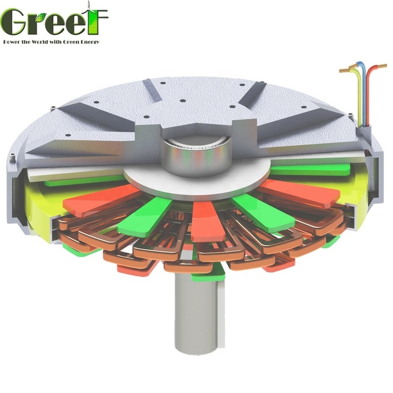 Générateur à aimant permanent sans noyau de type à arbre horizontal et vertical avec une vitesse nominale de 100 tr/min à 600 tr/min et une puissance de 0,2 à 10 kW